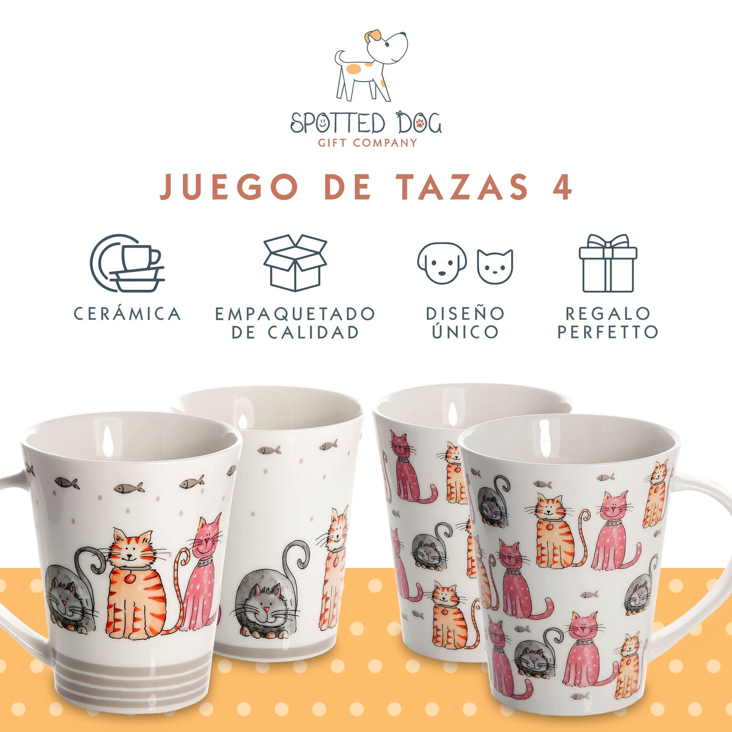 Juego de 4 Tazas para desayuno - SPOTTED DOG GIFT COMPANY